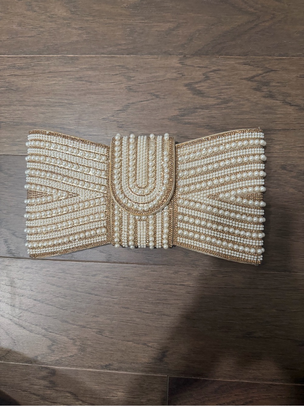 Gold Pearl-Embellished Women’s Clutch